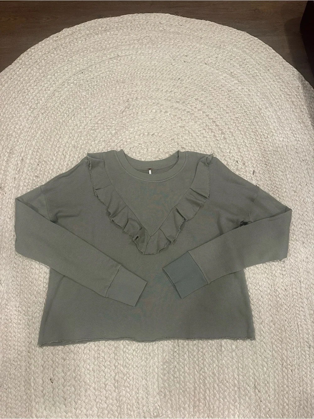 Free People Ruffle V-Neck Long Sleeve Top - Sage